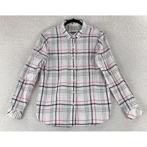 Barbour Button-Up Shorline Shirt Womens Size 8 White Plaid Relaxed Fit LS Cotton
